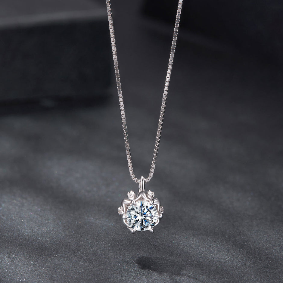 925 Sterling Silver Moissanite & CZ Pavé Necklace - 40+5cm for Women