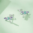 925 Sterling Silver Earrings with Pavé CZ and Transparent Glass