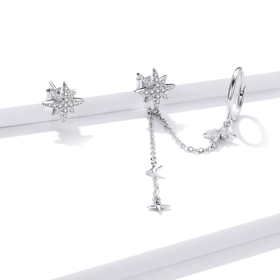 S925 Sterling Silver Earrings with CZ in Pavé Setting, 5.9cm Length, 1cm Size for Women