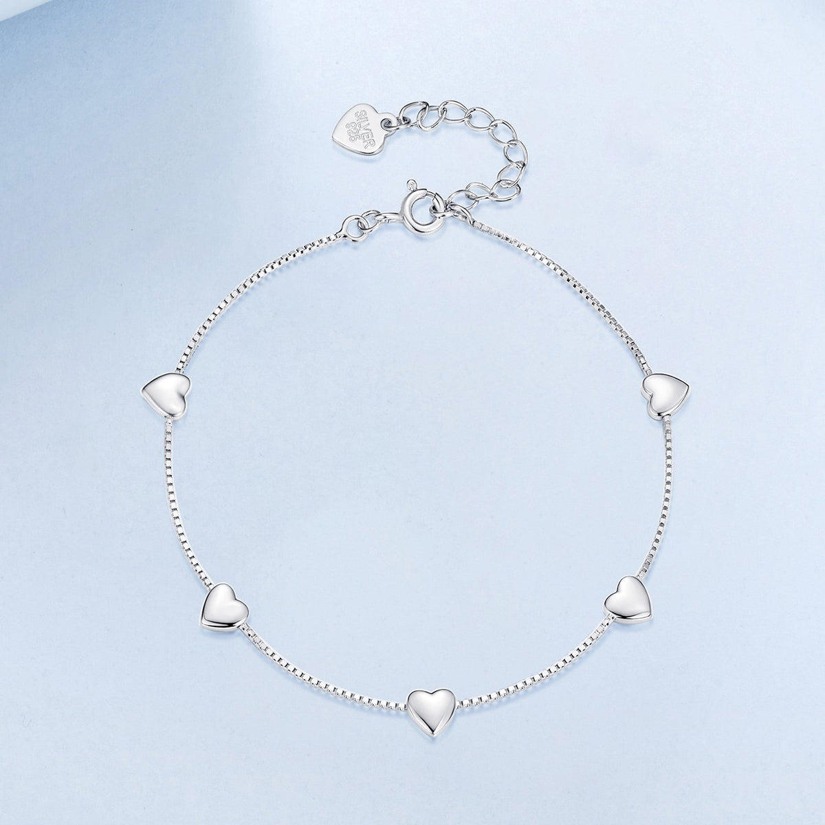 925 Sterling Silver Plated White Gold 17+3.5cm Heart-Shaped Bracelet for Women
