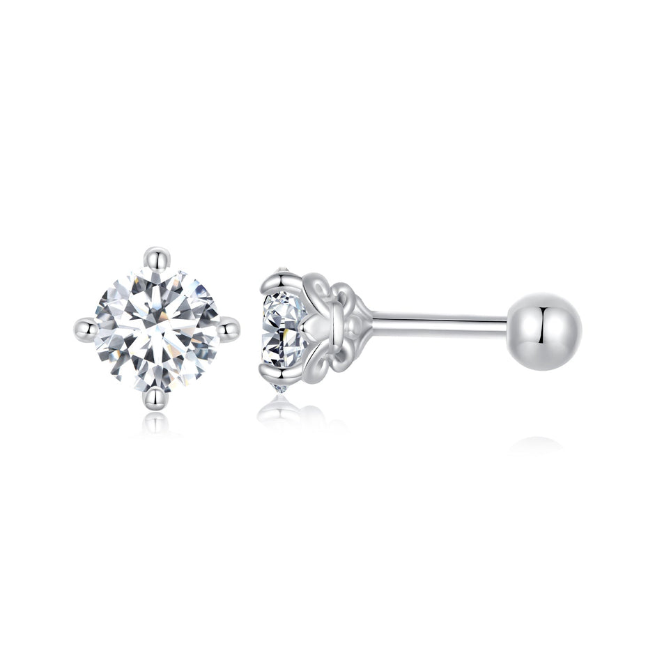 925 Sterling Silver 5mm Moissanite Earrings with White Gold Plating for Women