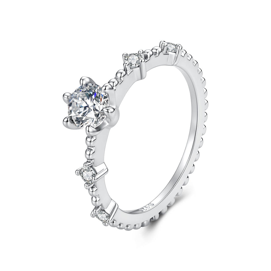 925 Sterling Silver White Gold Plated Size 6 Moissanite Pavé CZ Ring for Women
