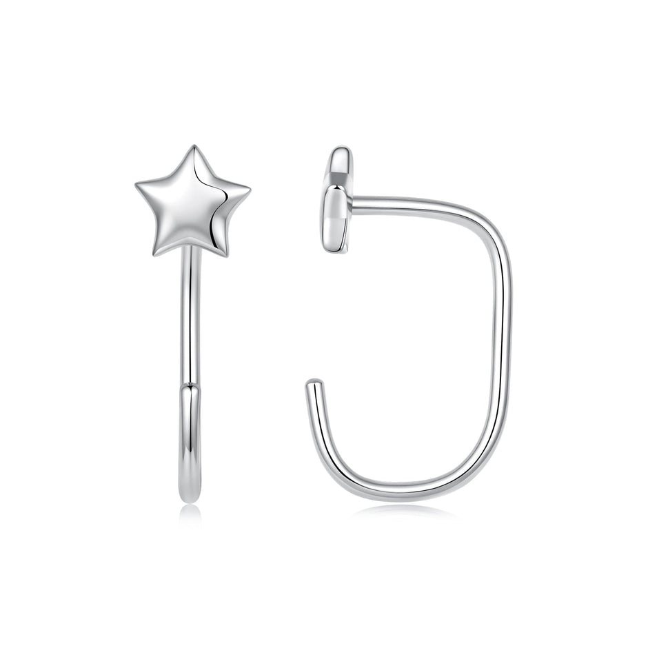 925 Sterling Silver Brass Earrings with White Gold Plating 1.4cm for Women
