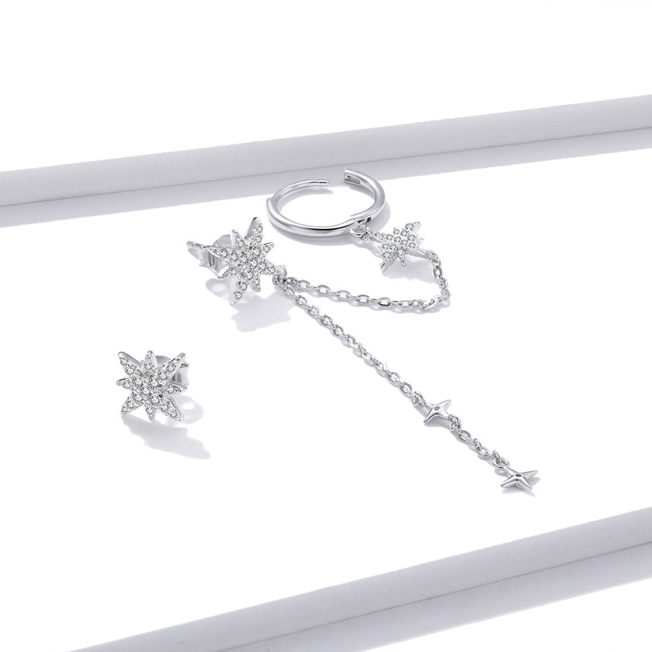 S925 Sterling Silver Earrings with CZ in Pavé Setting, 5.9cm Length, 1cm Size for Women