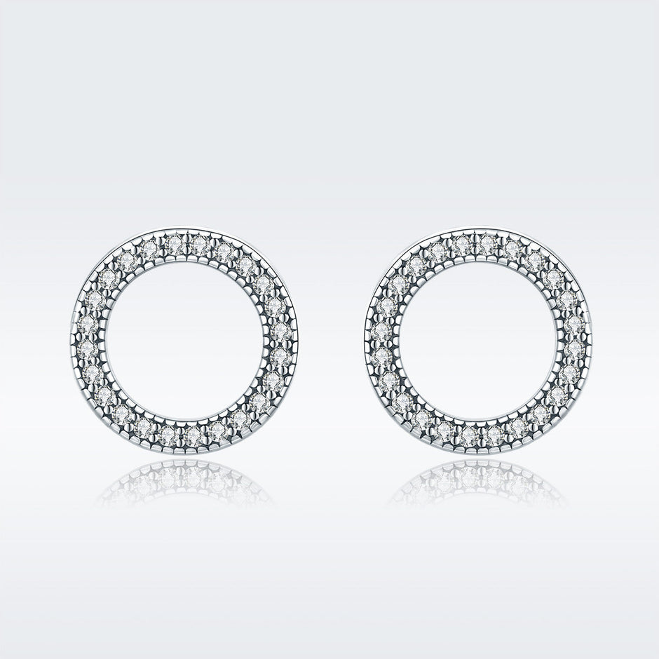 925 Sterling Silver Oxidized Pavé Setting CZ Earrings 1.1cm for Women
