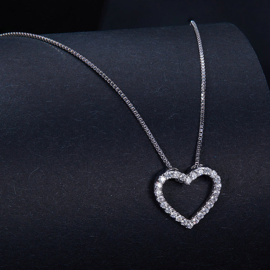 S925 Sterling Silver Necklace with Moissanite, 400mm + 50mm, Platinum Plated, Women