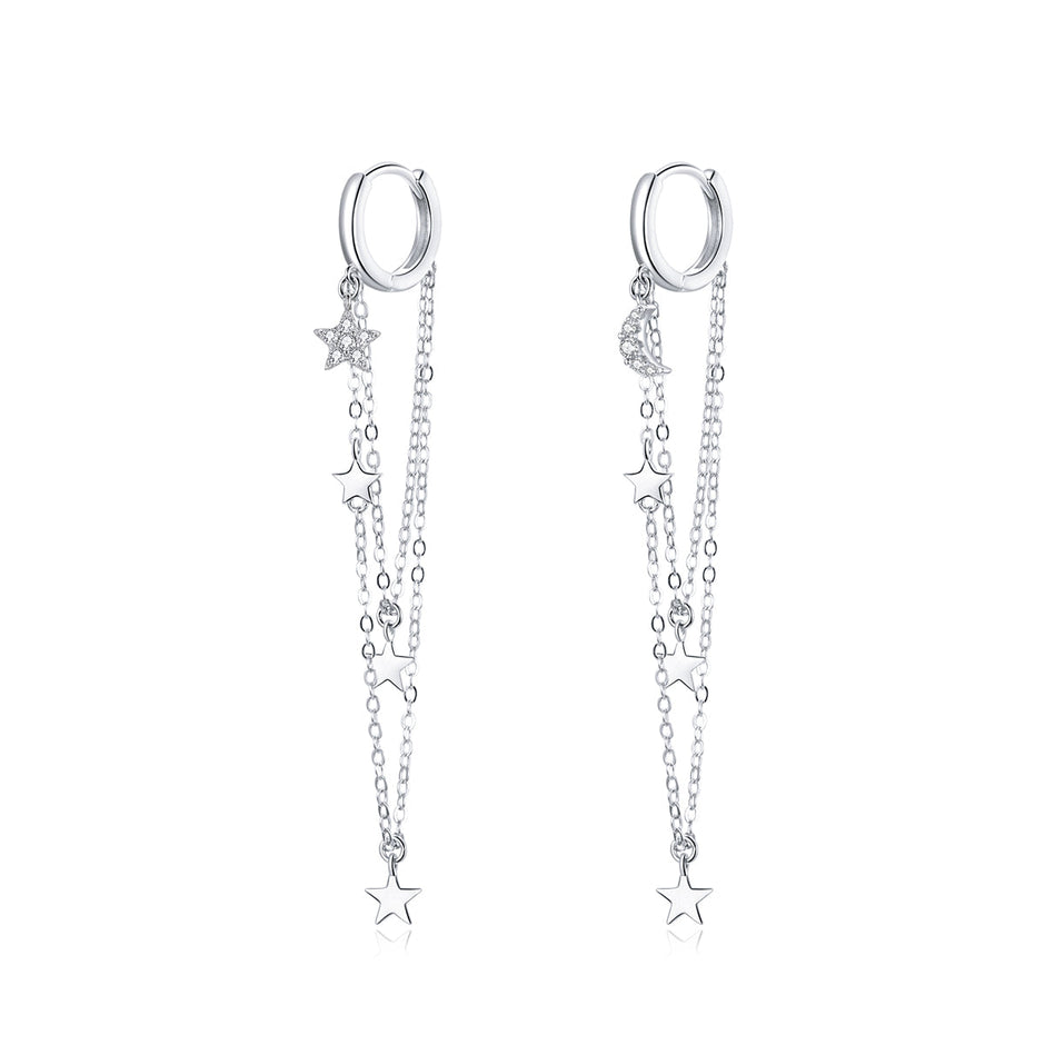 925 Sterling Silver Earrings with Plated Platinum and Pavé Setting CZ, Size 6.5cm