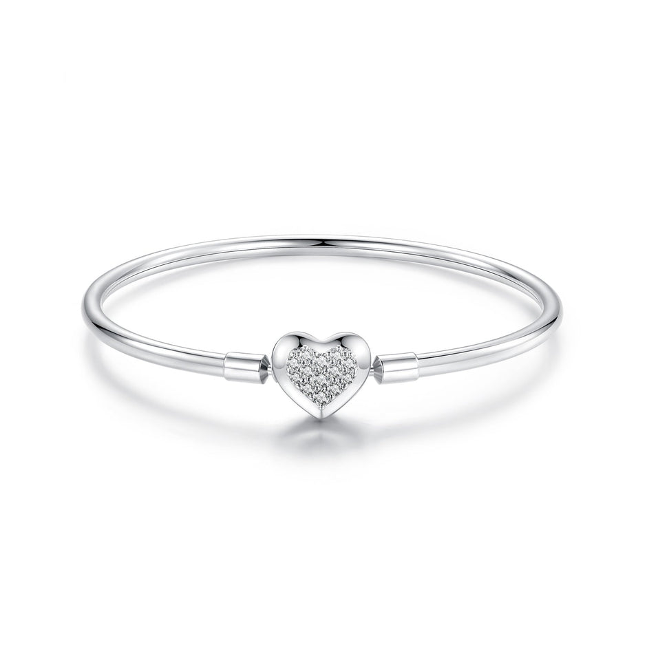 925 Sterling Silver White Gold Plated CZ Bracelet for Women - Size 17.0