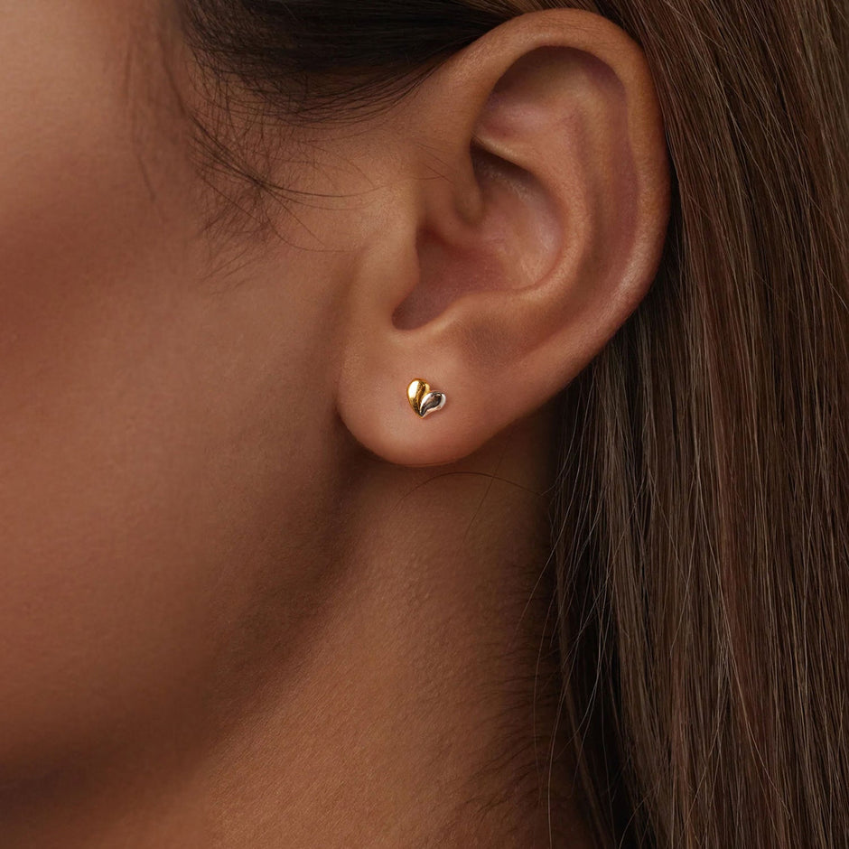 925 Sterling Silver & Plated Gold Earrings for Women - 0.5*0.6cm