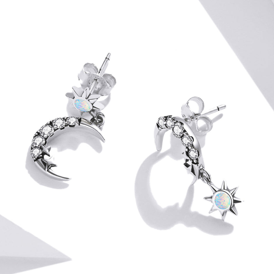 925 Sterling Silver Earrings with Translucent Opal and CZ in Oxidized Finish