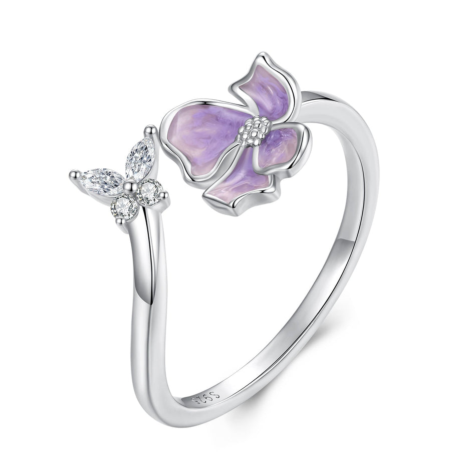 925 Sterling Silver Enamel Flower Ring for Women