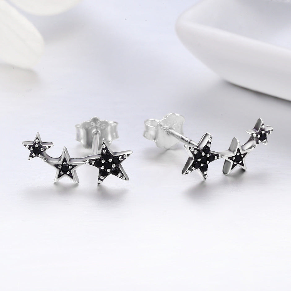 S925 Oxidized Silver Pavé CZ Earrings for Women