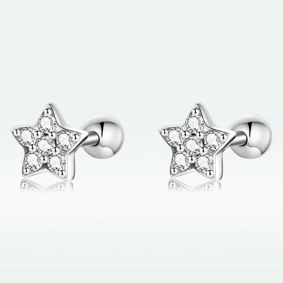 925 Sterling Silver Earrings with Pavé Setting CZ and Platinum Plating - 0.5cm for Women