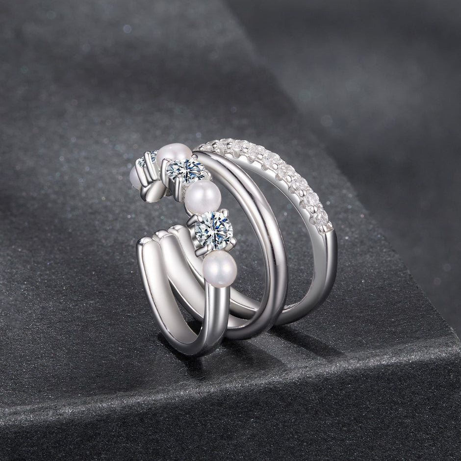 925 Sterling Silver Earrings with Moissanite and Freshwater Pearl for Women, 1.2*1.7cm, White Gold Plated