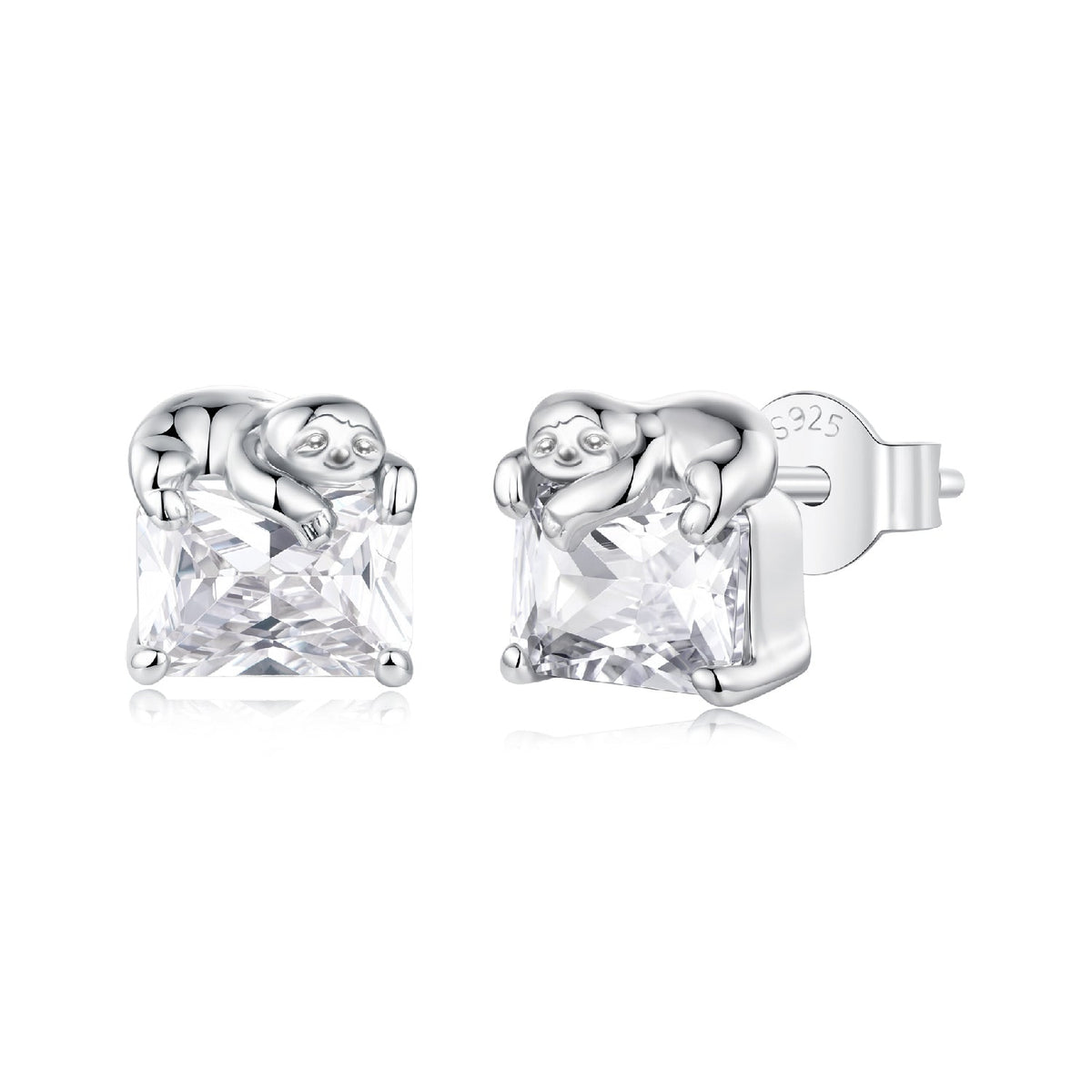 925 Sterling Silver White Gold Plated 0.7x0.7cm Pavé CZ Earrings for Women