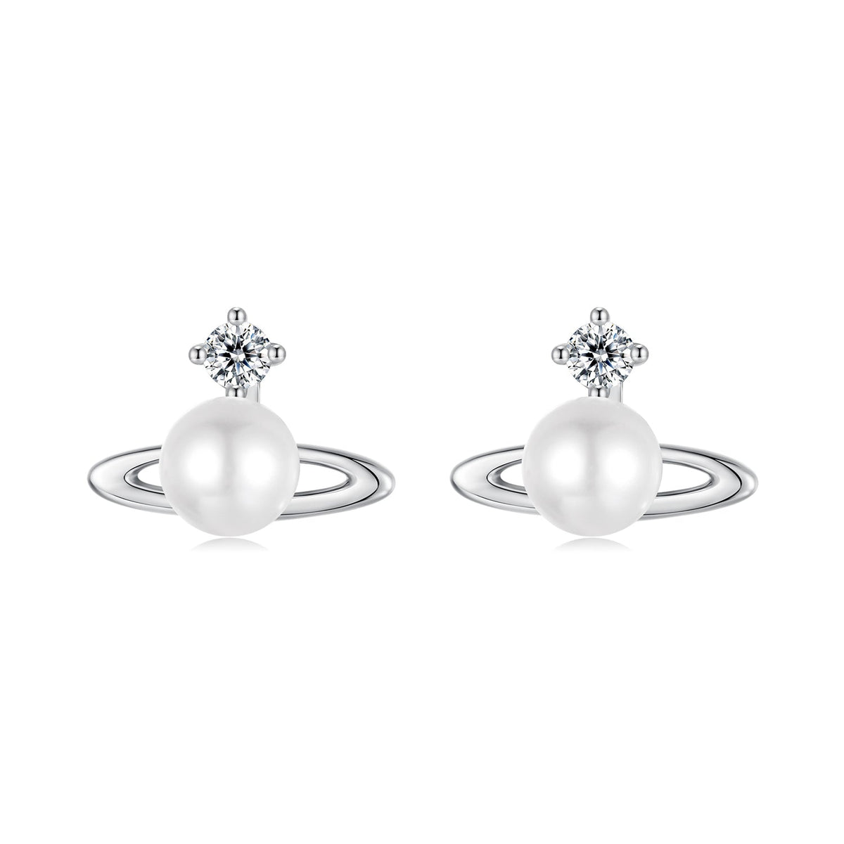 925 Sterling Silver Earrings with White Gold Plating and Shell Pearl