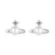 925 Sterling Silver Earrings with White Gold Plating and Shell Pearl