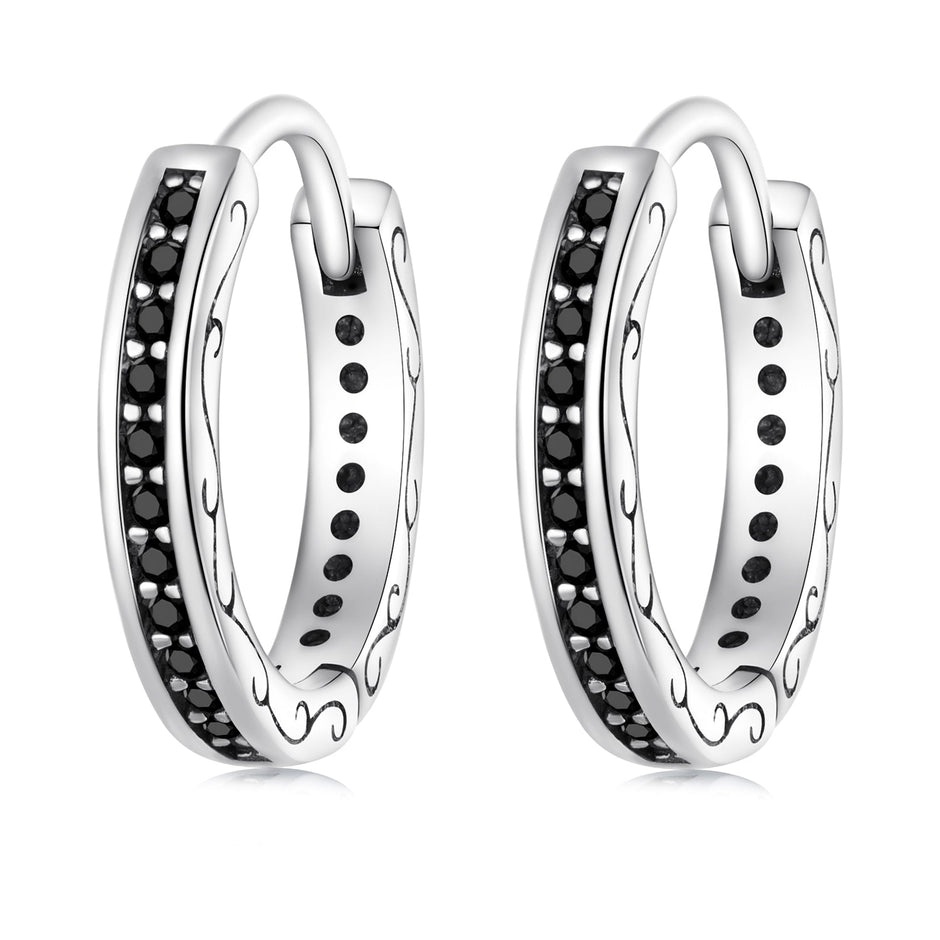 925 Sterling Silver Oxidized Pavé CZ Earrings