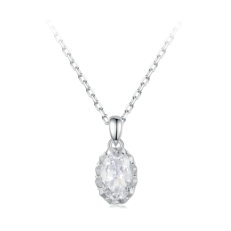 925 Sterling Silver 1 Carat Moissanite Necklace with Pavé Setting, 400 mm Length for Women