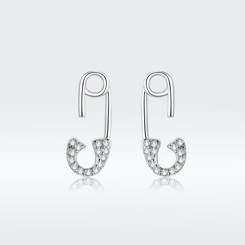 925 Sterling Silver Earrings for Women - 1.7x0.6cm, Platinum Plated with Pavé Setting CZ