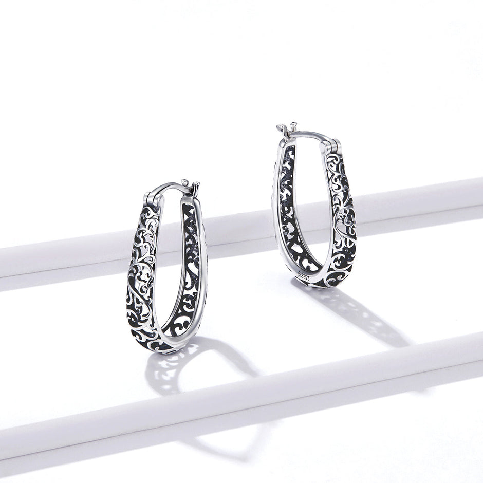 925 Sterling Silver Earrings 2.3*0.4cm Oxidized Silver for Women