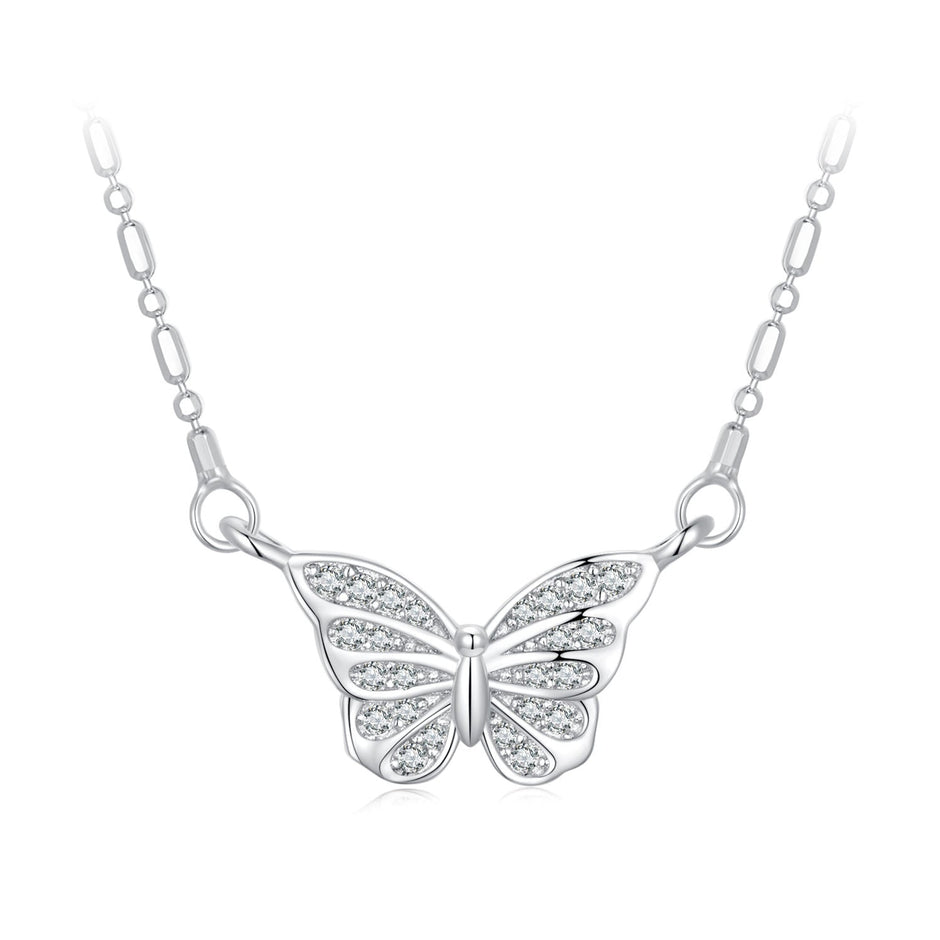 925 Sterling Silver Necklace with Pavé Setting CZ, Length 390+60mm, Pendant Size 8x15mm, for Women
