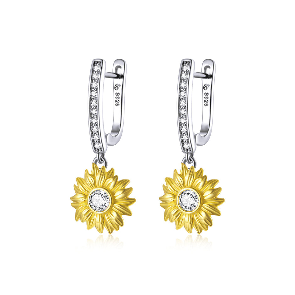 S925 Sterling Silver Plated Gold Pavé Setting CZ Earrings