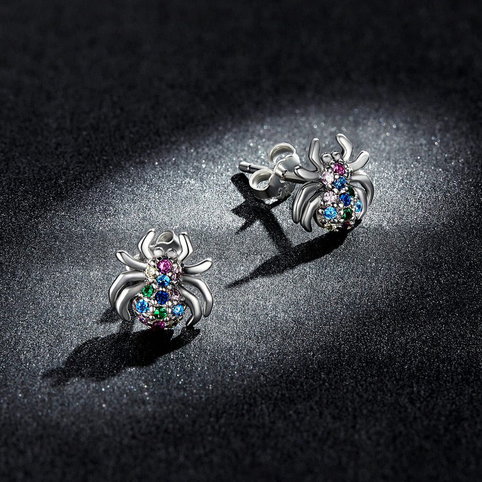 925 Sterling Silver Earrings with Pavé Setting CZ, Oxidized Silver, 0.7*0.8 cm for Women