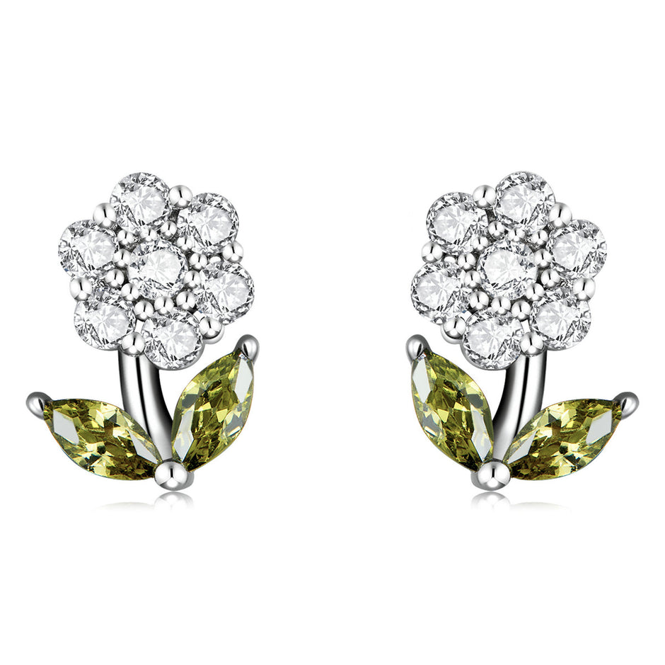 925 Sterling Silver Earrings with Pavé Setting CZ in White Gold