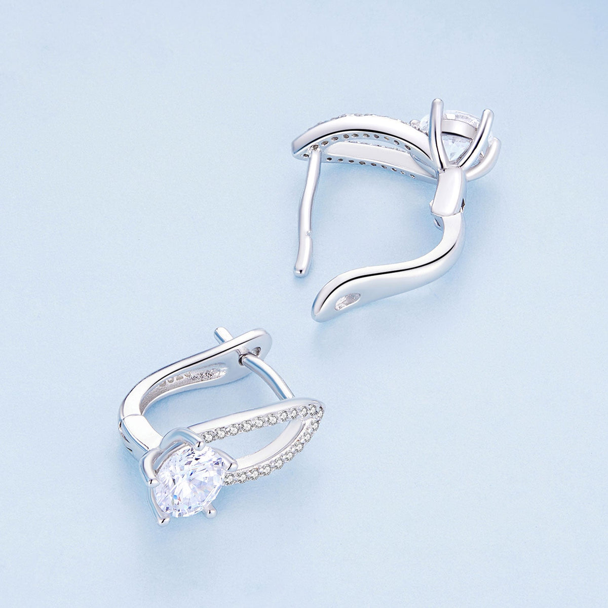 925 Sterling Silver Earrings with CZ Pavé Setting, 1.4*0.62cm for Women