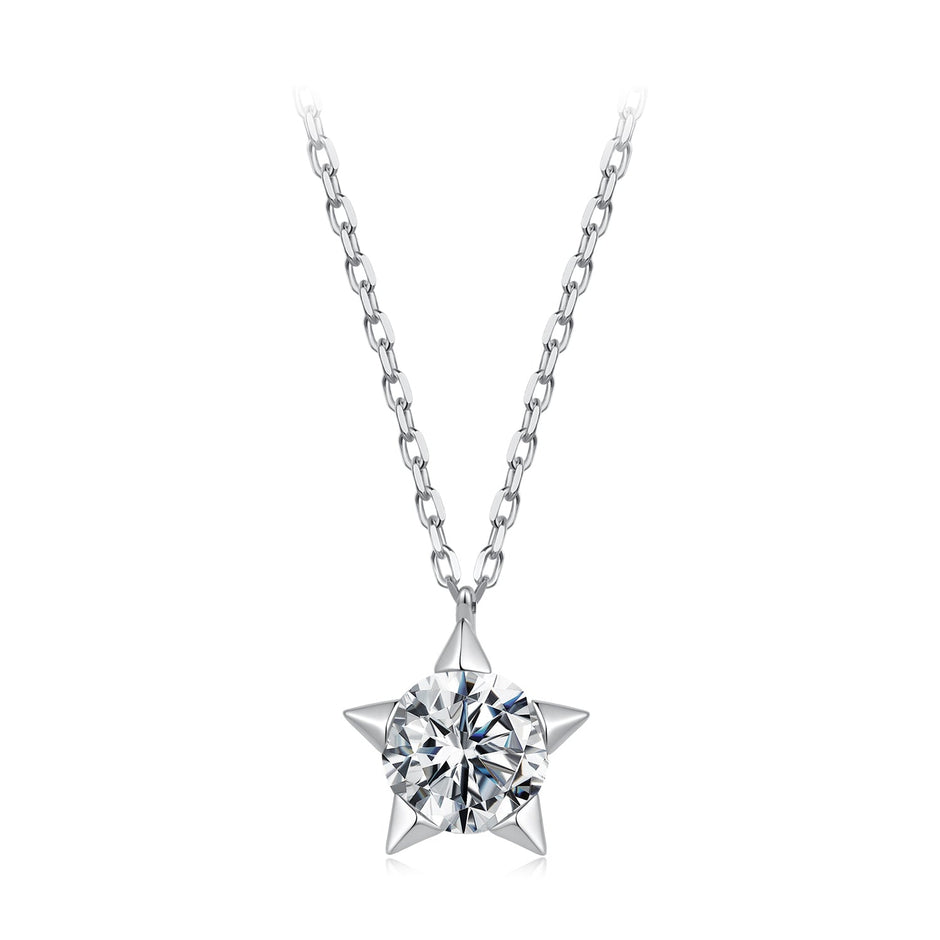 925 Sterling Silver White Gold Plated 1 Carat Moissanite 40+5cm Necklace for Women