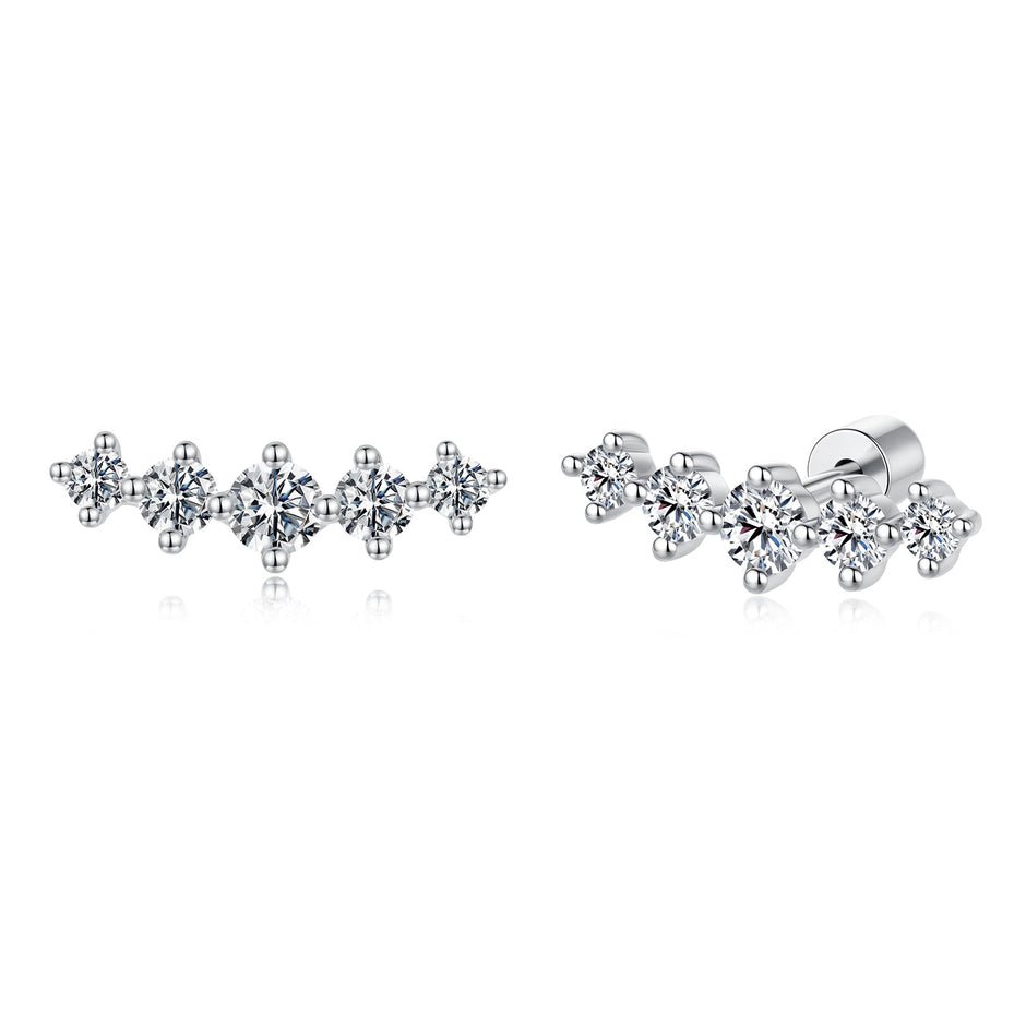 925 Sterling Silver White Gold Plated Moissanite 1.4 x 0.4 cm Earrings for Women