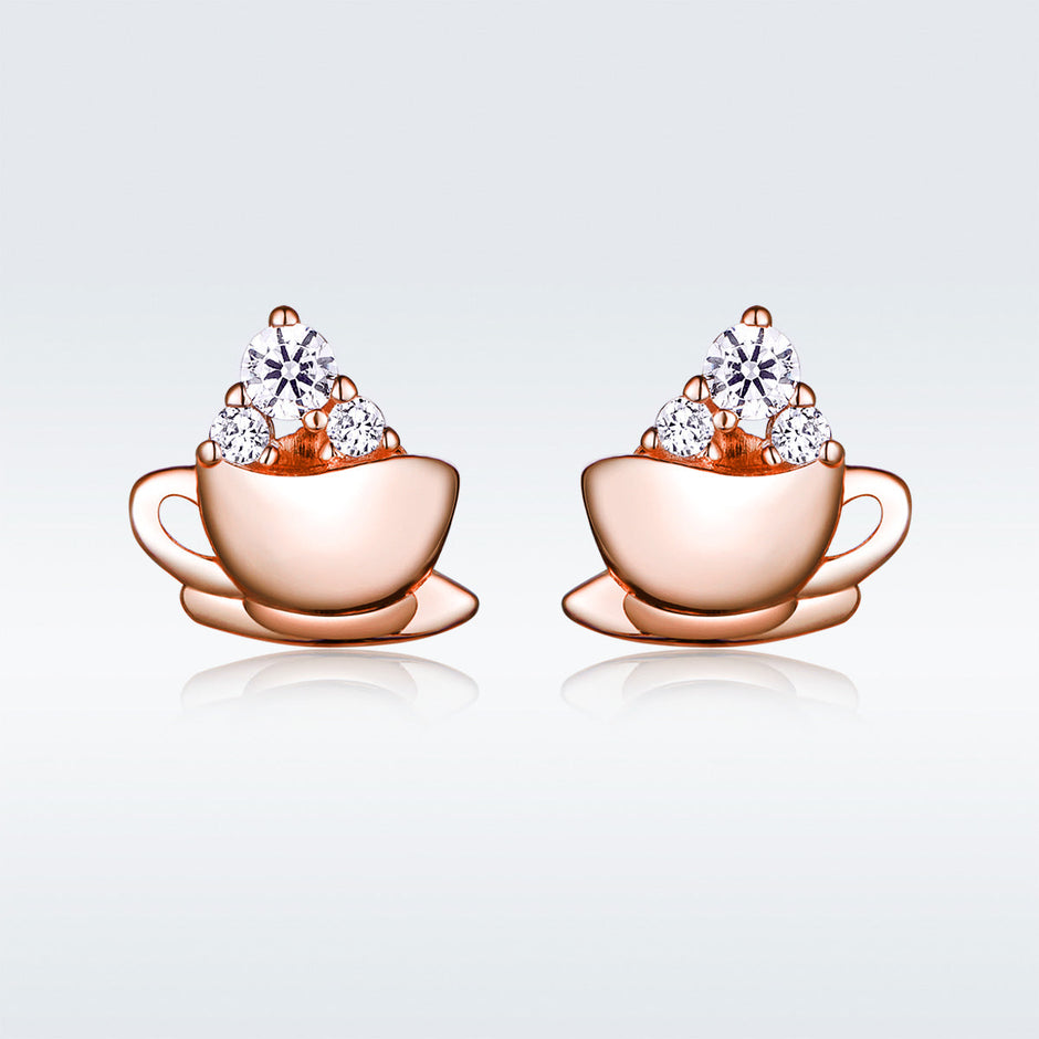 925 Sterling Silver Rose Gold Plated Pavé CZ Earrings for Women