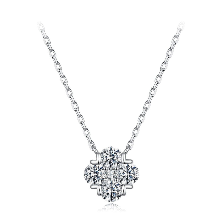 925 Sterling Silver White Gold Plated Moissanite 40+5cm Necklace for Women