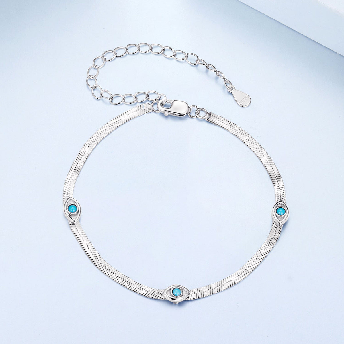 925 Sterling Silver White Gold Plated Multi-Layer Bracelet with Synthetic Turquoise