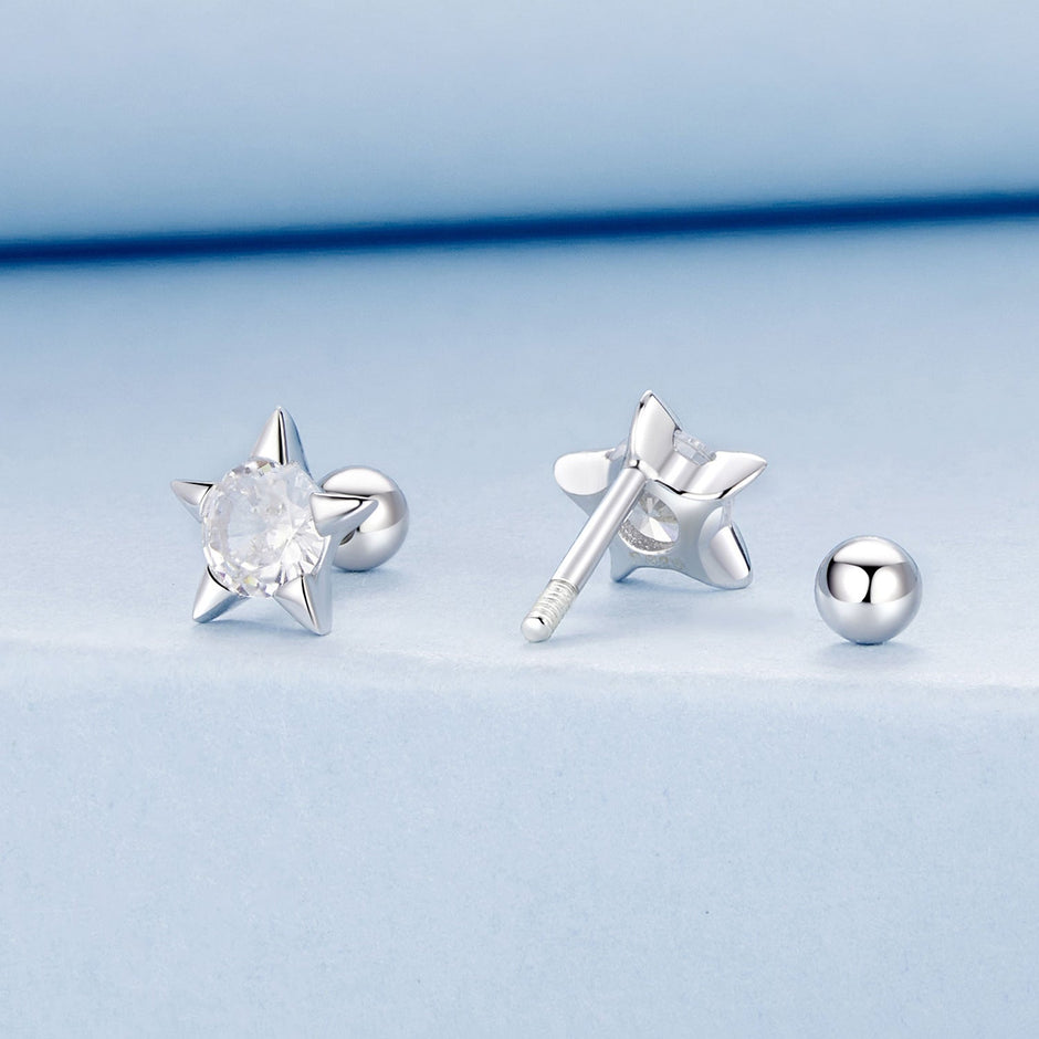925 Sterling Silver Earrings with Pavé Setting CZ in White Gold