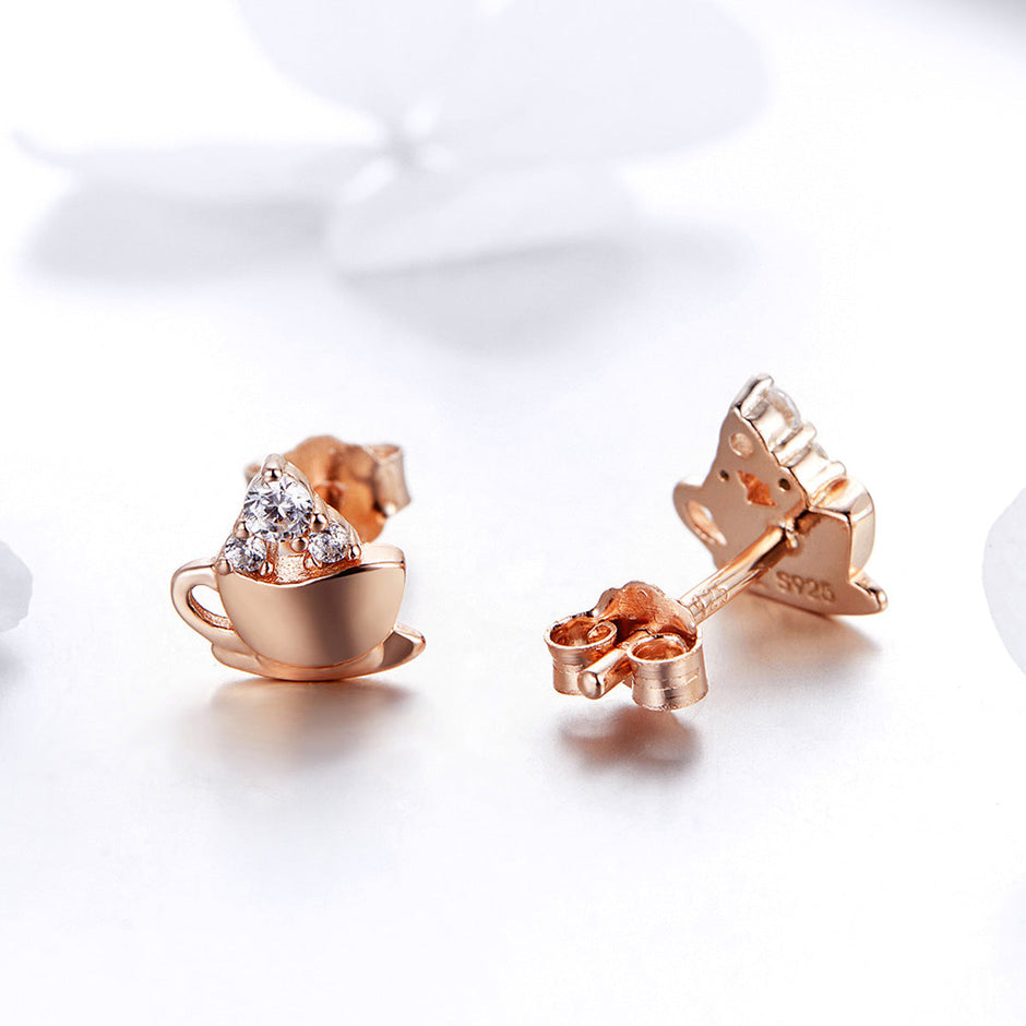 925 Sterling Silver Rose Gold Plated Pavé CZ Earrings for Women