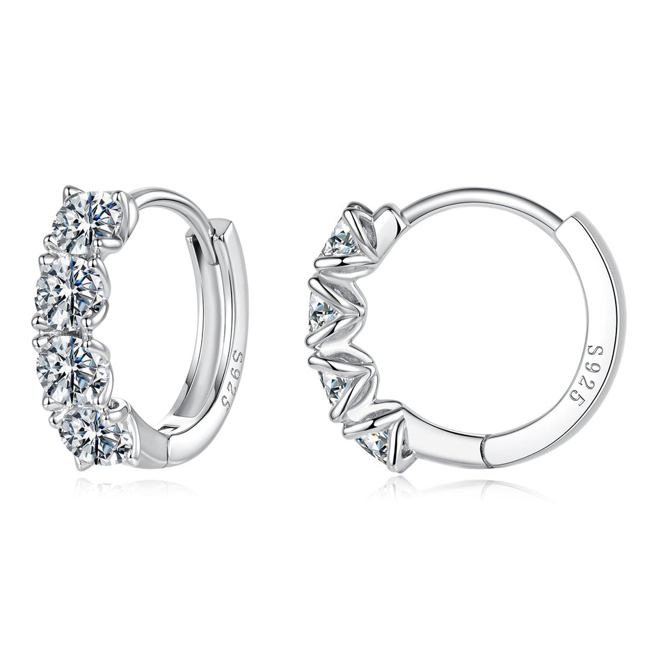 925 Sterling Silver White Gold Plated 0.10 Ct Moissanite CZ 1.1 cm Hoop Earrings for Women