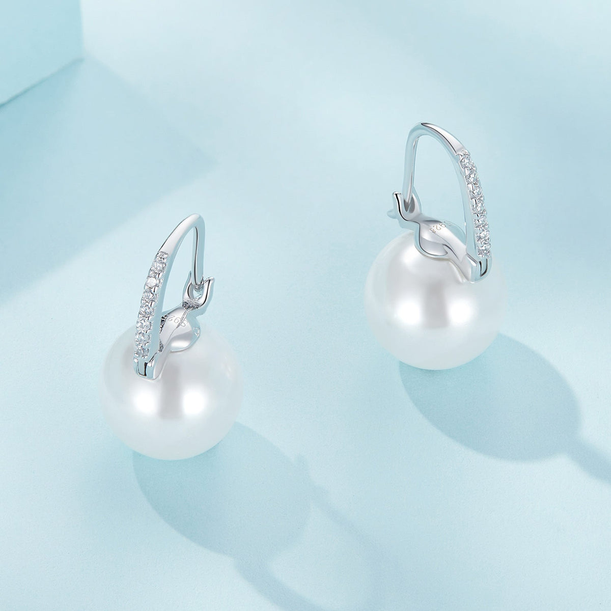 925 Sterling Silver Earrings with Quality Shell Pearl and CZ, 21*11mm, for Women