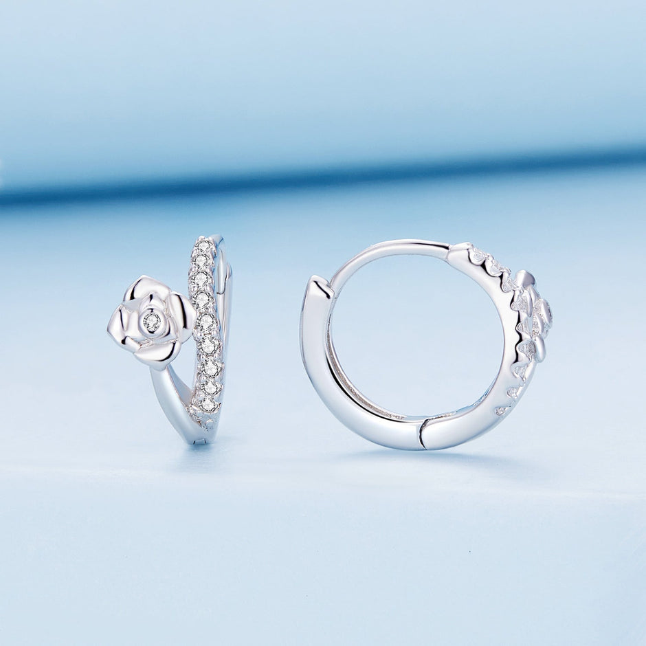 925 Sterling Silver Platinum Plated Pavé CZ Earrings