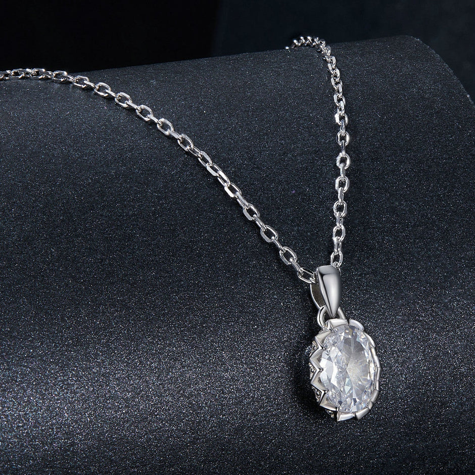 925 Sterling Silver 1 Carat Moissanite Necklace with Pavé Setting, 400 mm Length for Women