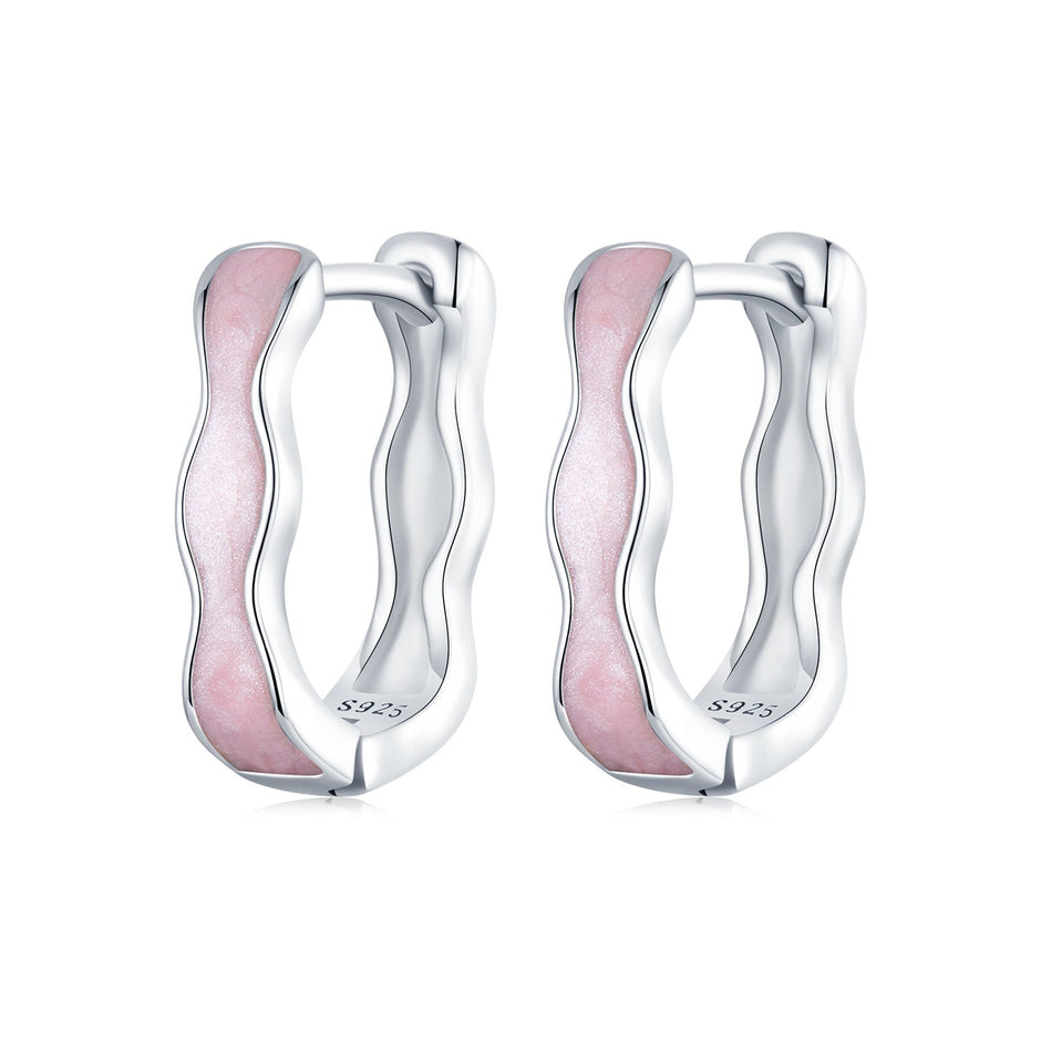 925 Sterling Silver Earrings with Enamel in White Gold Finish - 13*3mm for Women