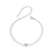 925 Sterling Silver White Gold Plated Heart-Shaped Bracelet with CZ, Length 150+60mm