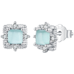 925 Sterling Silver White 0.8 x 0.8 cm Transparent Glass Pavé CZ Earrings for Women