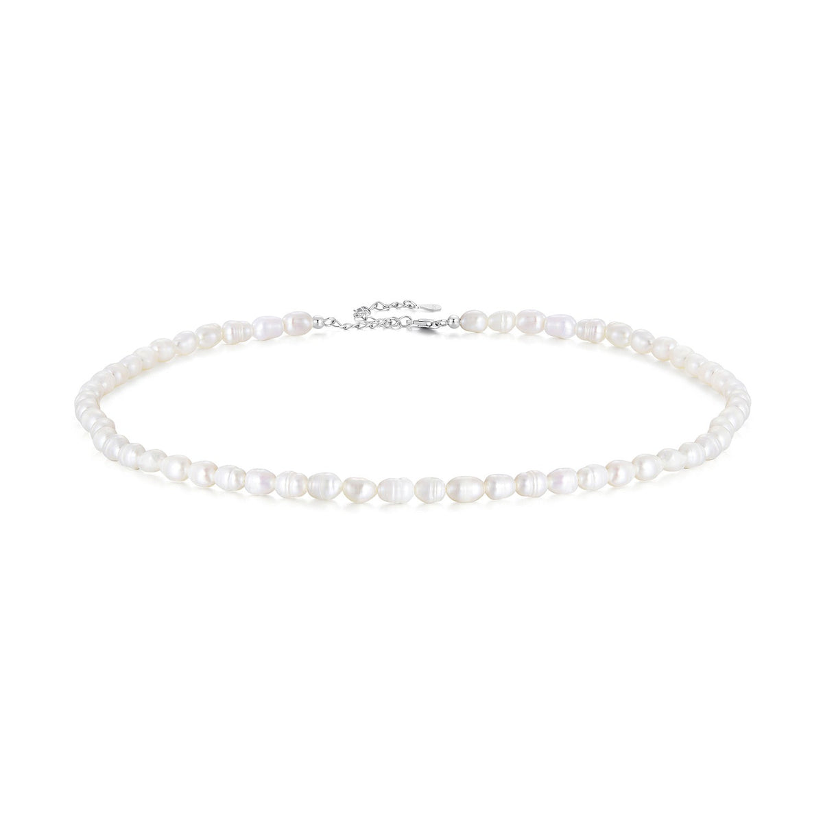 925 Sterling Silver Necklace with Natural Pearl and Platinum Plating, 38+5cm, Women