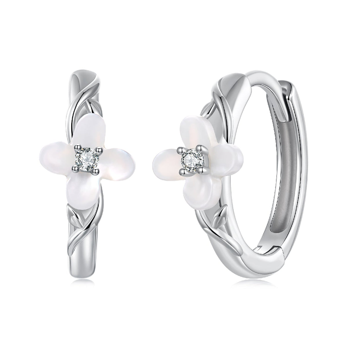 925 Sterling Silver Earrings with Pavé Setting CZ and High-Quality Nacre for Women