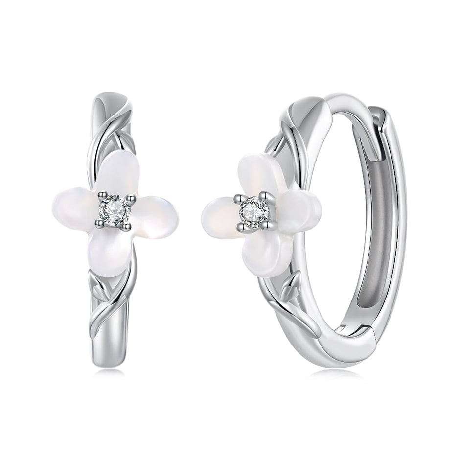 925 Sterling Silver Earrings with Pavé Setting CZ and High-Quality Nacre for Women