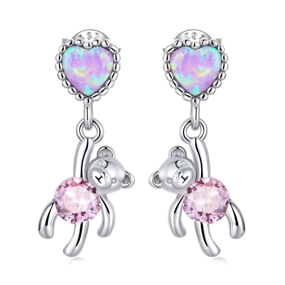 925 Sterling Silver Earrings with Translucent Opal and CZ for Women