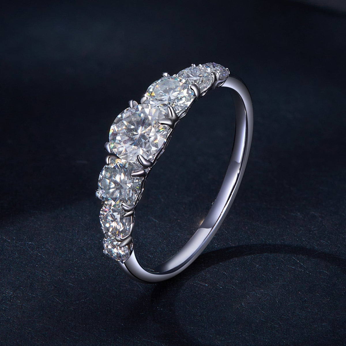 925 Sterling Silver Moissanite Engagement Ring with 5mm, 4mm, 3mm, 2.5mm Stones for Women