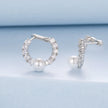 925 Sterling Silver White Gold Plated 1.6cm Hoop Earrings with Synthetic Pearl for Women